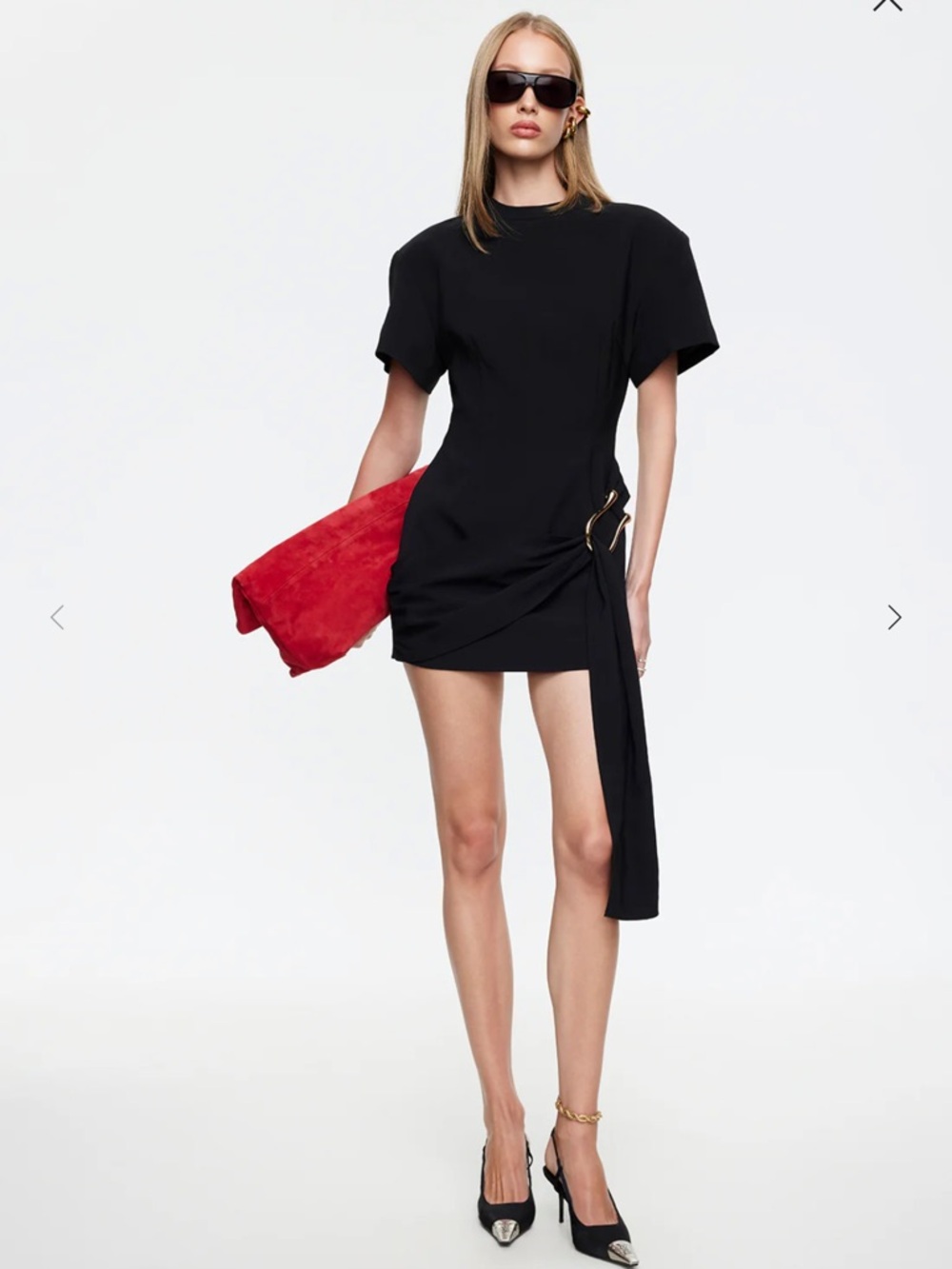 Lioness Martini Draped Belt Short Sleeve Mini Dress - Size L BNWT